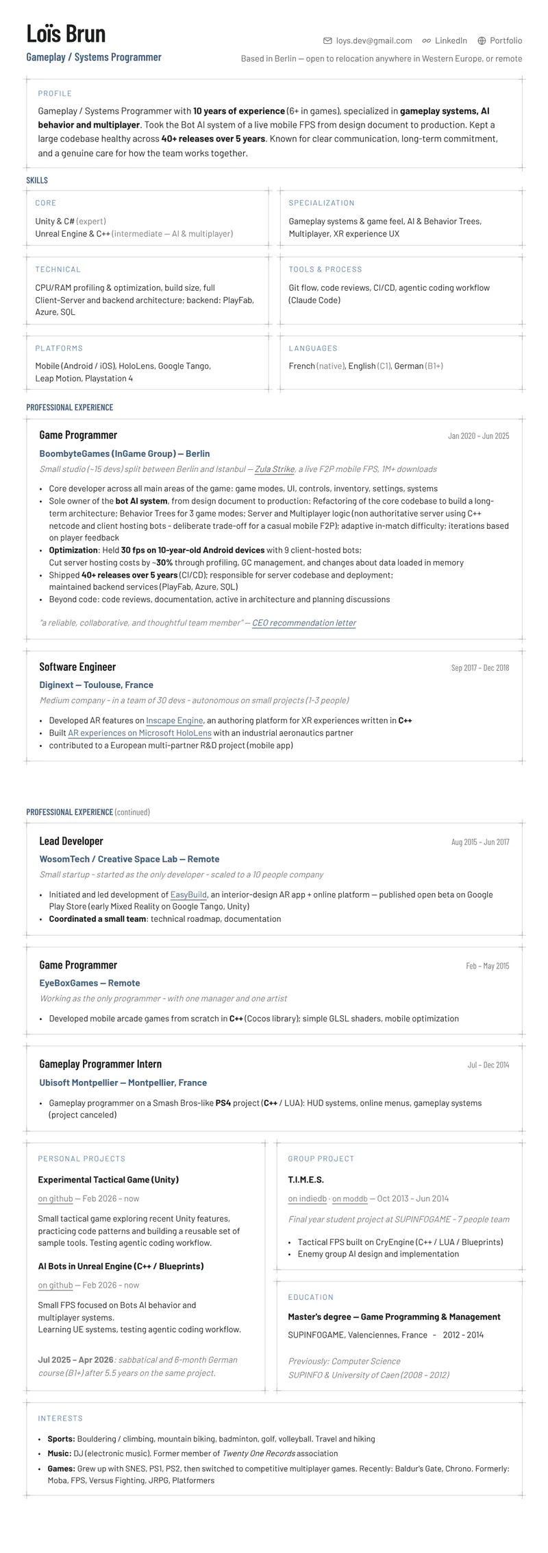 Résumé of Loïs Brun